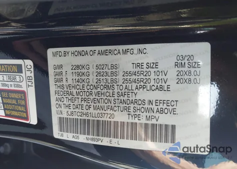 2020 Acura Rdx A-Spec Package from USA, damaged, VIN 5J8TC2H61LL037720